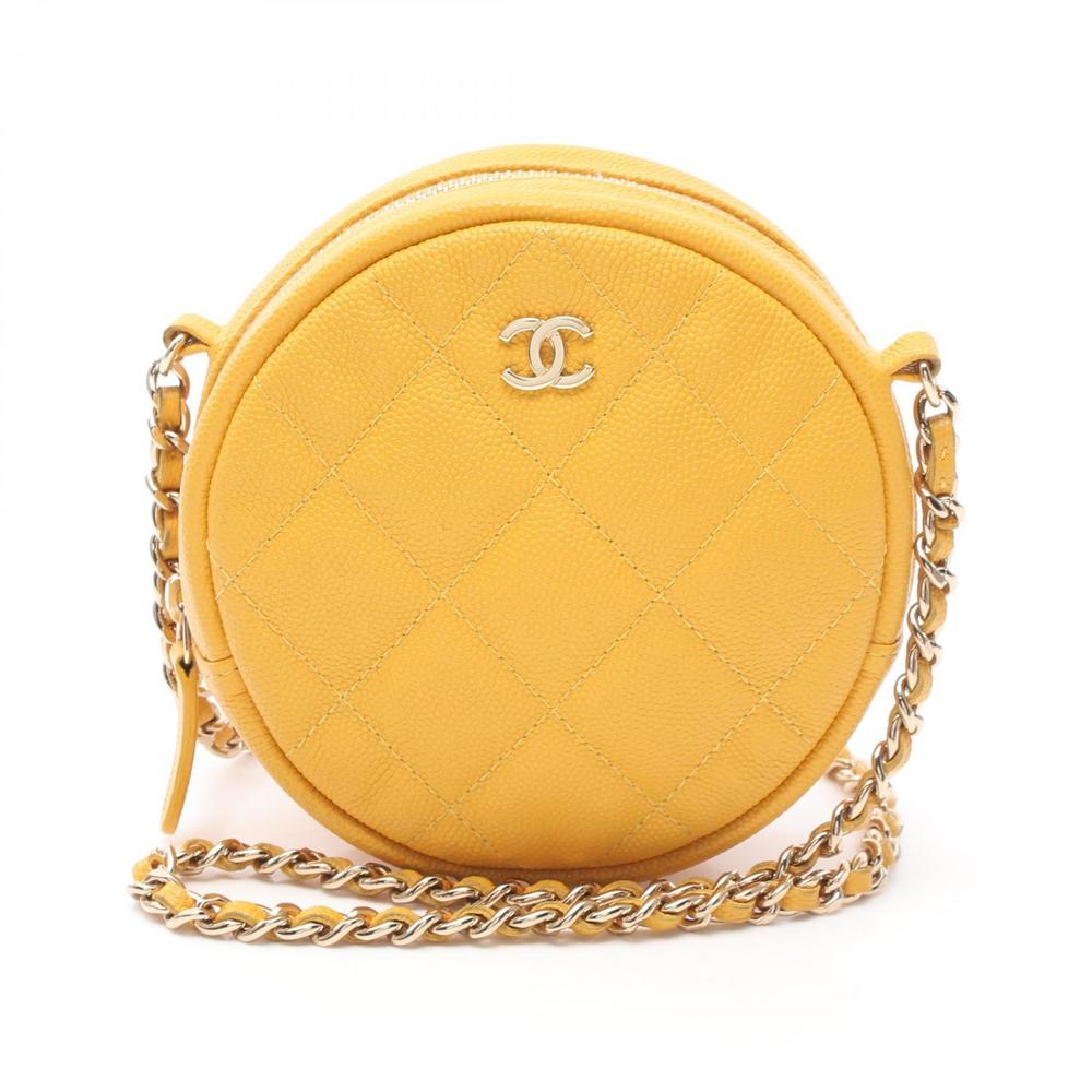 CHANEL Matelasse Mini Classic Shoulder Bag Grained Calf Yellow